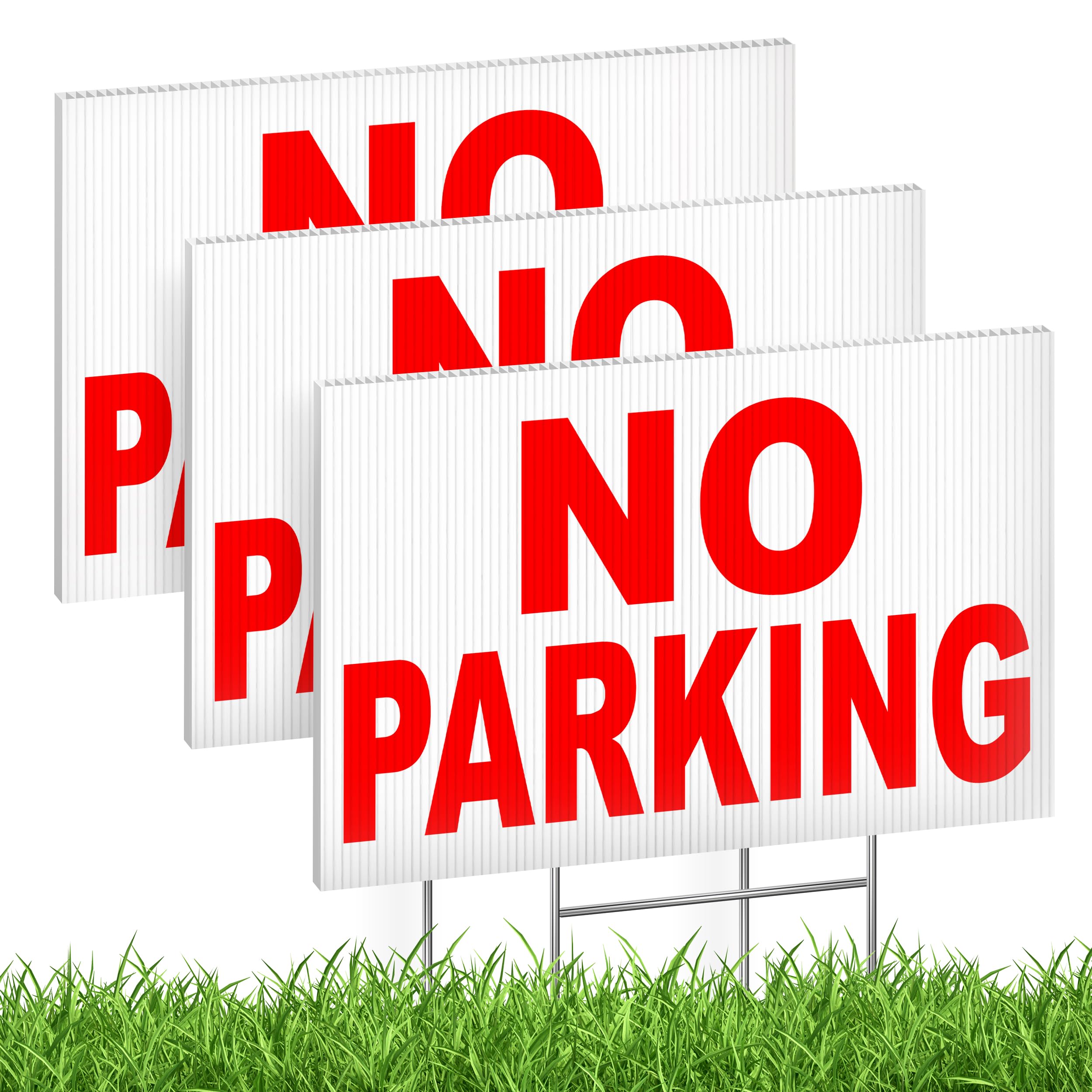 3 PC No Parking Signs with Stakes, 8x12 DS Coroplast Please Do Not Park on Grass Sign