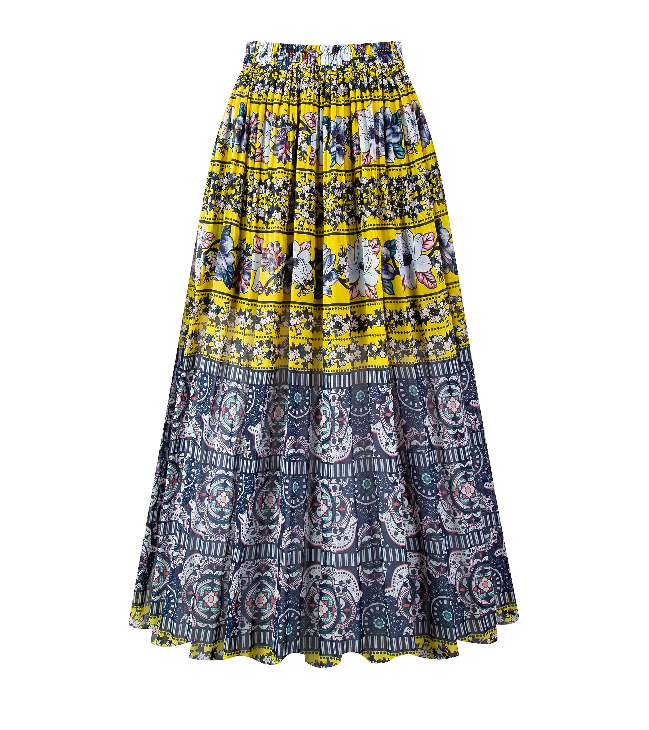 Kingfancy Womens Pleated Skirt Chiffon Elastic Waist A-Line Midi Length Skirt