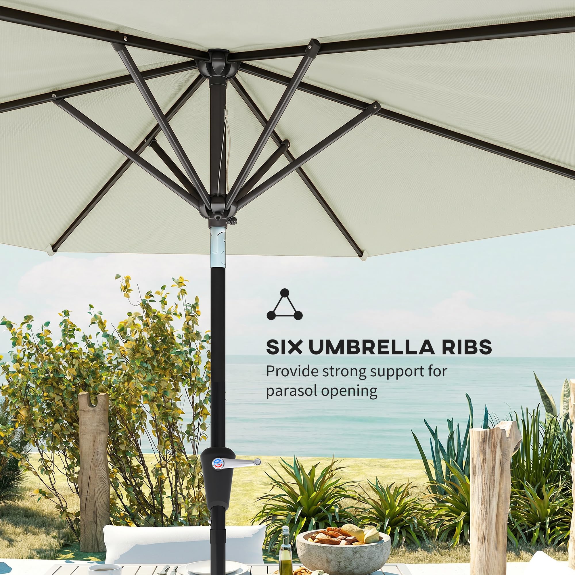 Outsunny Parasol de jardin Parasol droit hexagonal inclinable Ø 2,3 x 2,16H m métal polyester haute densité
