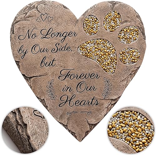 OBSI Piedra conmemorativa para mascotas, color marrón, piedra de jardín para perros o gatos, estampado de patas de corazón, regalos de memoria de