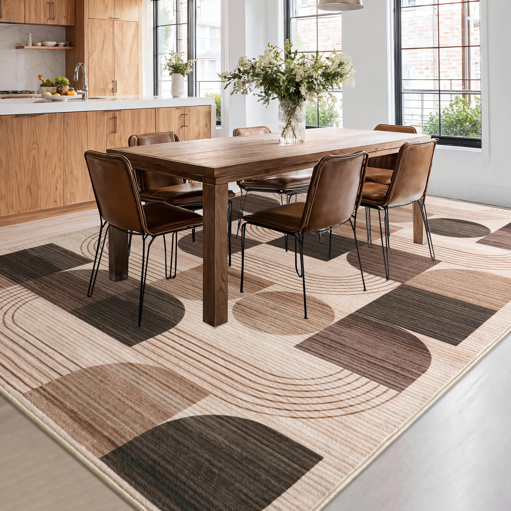 Tappeto per soggiorno, moderno motivo astratto, tappeto per soggiorno, cioccolato, 200 x 230 cm, a pelo corto, per soggiorno, lavabile, grande tappeto di lana per camera da letto, ufficio