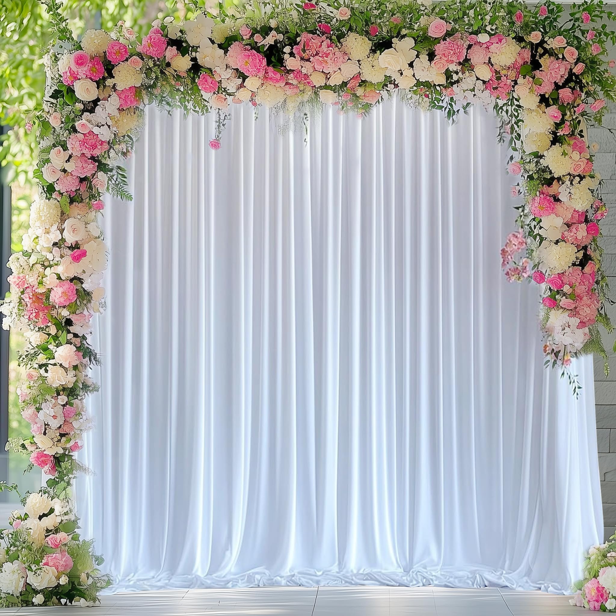 Wokceer White Backdrop Curtain for Parties 10x10FT Photo Backdrop Drapes for Wedding Polyester White Backdrop for Photoshoot Baby Shower Birthday