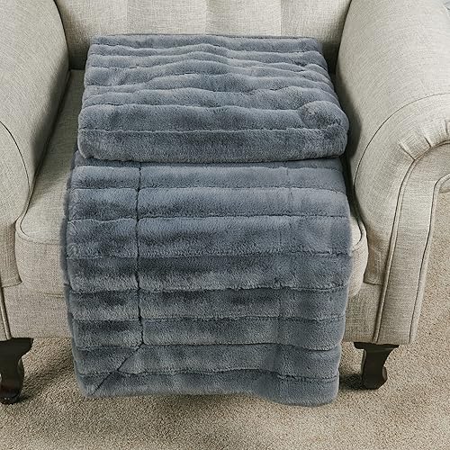 Miniatura 3 de BYTIDE Manta de felpa de piel sintética a rayas con respaldo de microvisón, suave, cálida, acogedora, mullida y mullida para sofá, silla, funda de