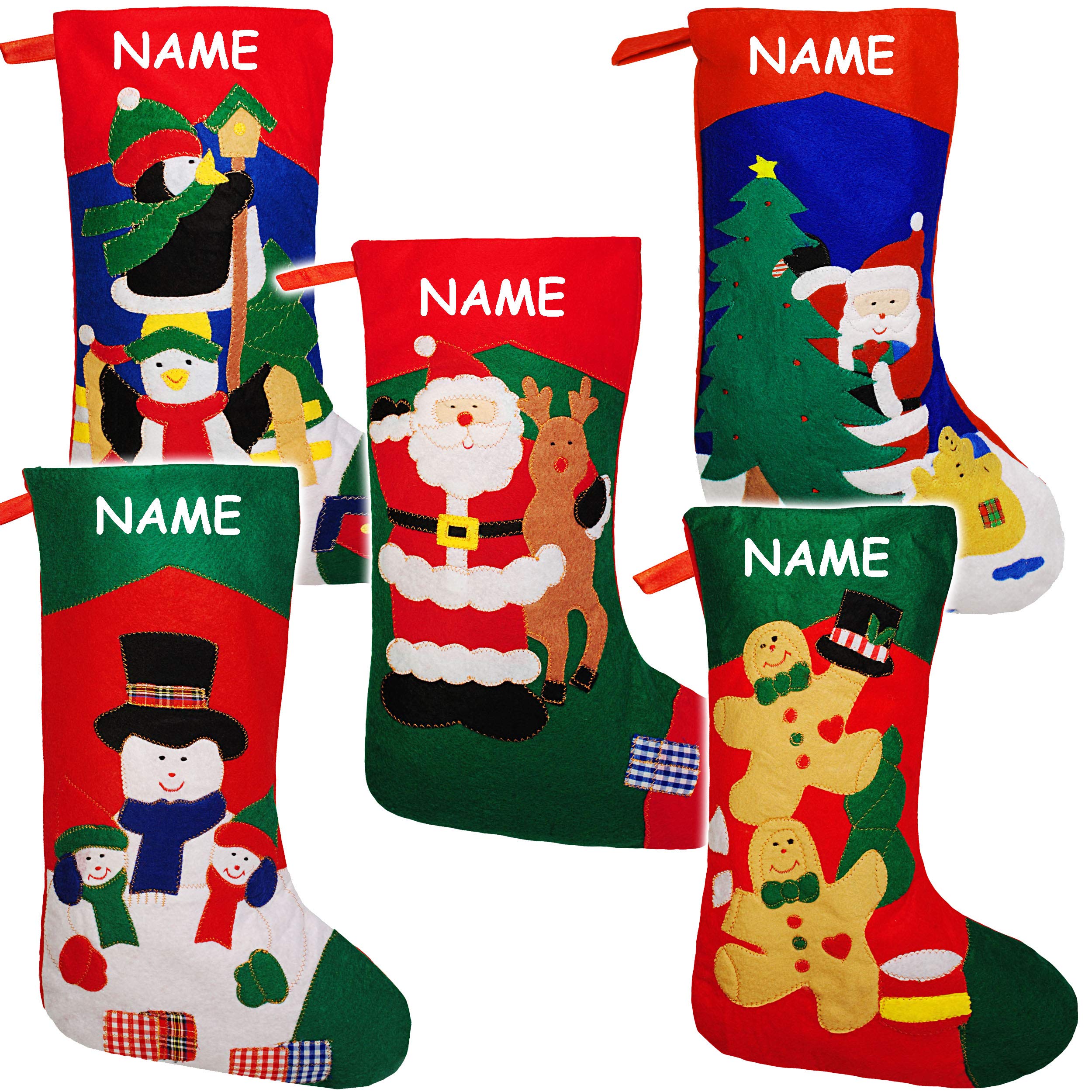 alles-meine.de GmbH 10 Stück XL - Weihnachtssocken & Filzstrümpfe - 50 cm - bunter Motiv-Mix - zum Aufhängen - Nikolausstiefel - Nikolausstrümpfe/Weihnachtsstiefel - Filz - g..