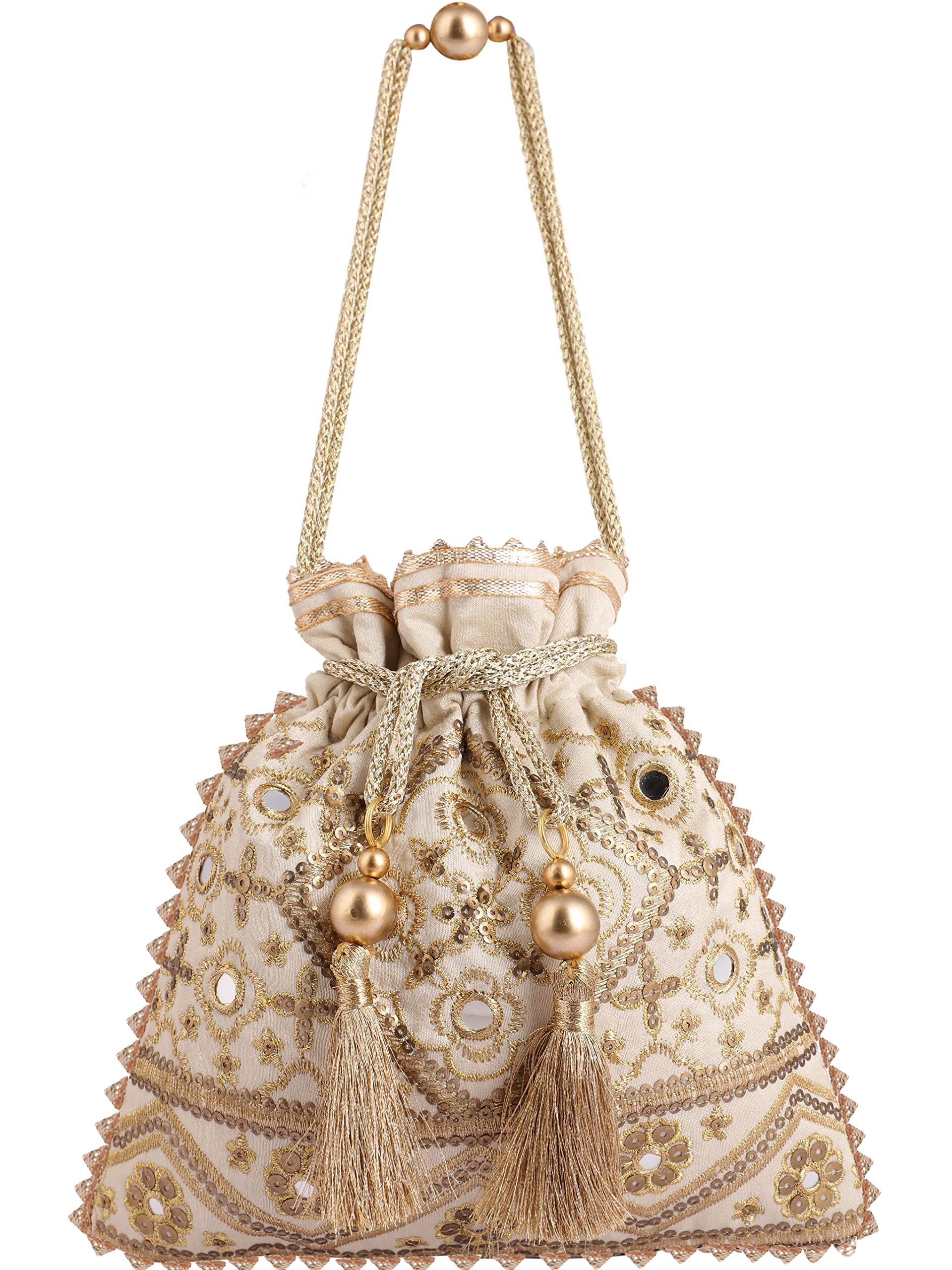 by Q-One Embellished Silk Potli Bag, Handbag, Wristlets, Clutch for Women, Girls with Handmade Embroidery, Sequin, Beads Work for Parties, Weddings and Special occasion