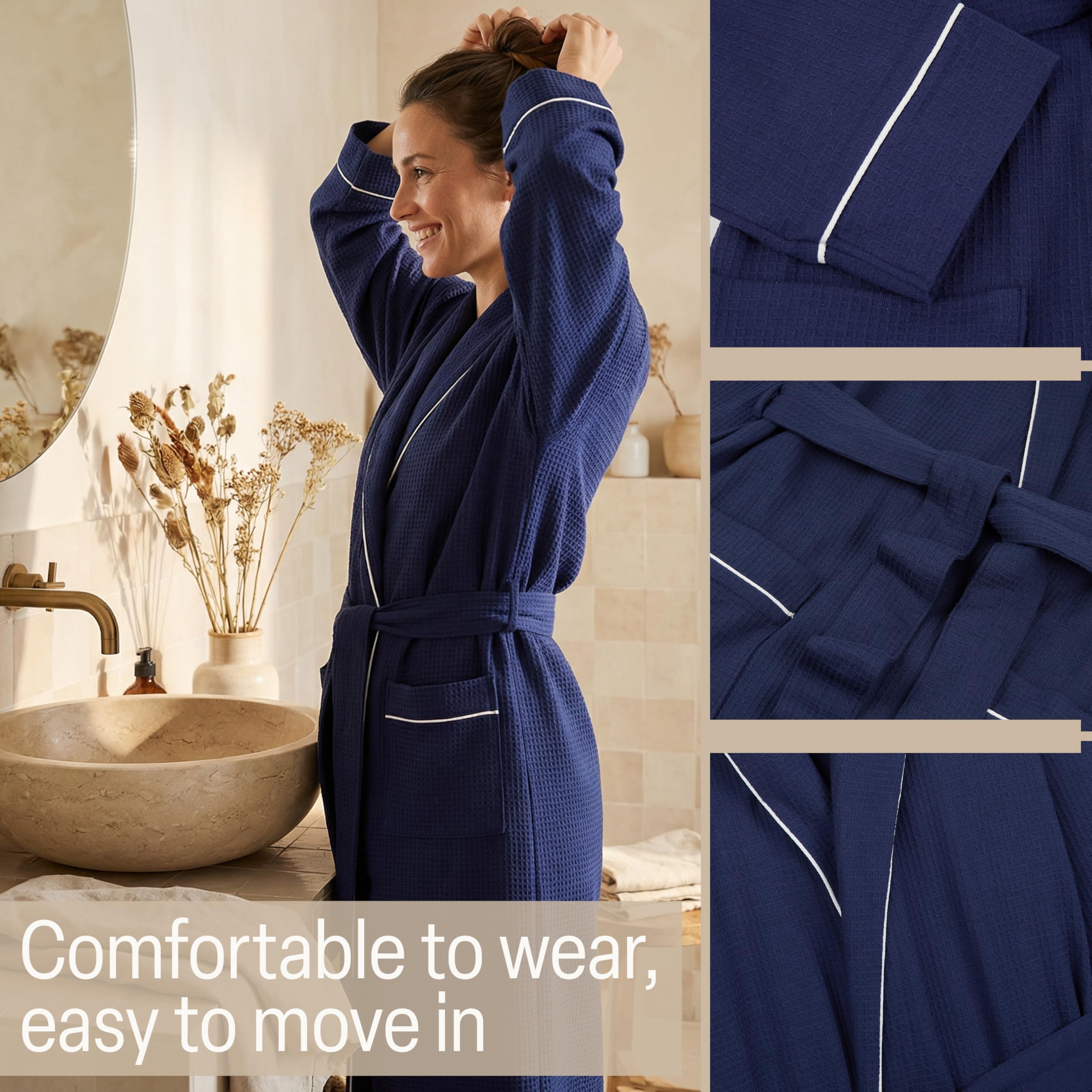 Get Trend Accappatoio da Donna S–2XL, Accappatoio in Cotone per Adolescenti in Piqué a Nido d'Ape, Accappatoio da Sauna Leggero con Cintura e Tasche, Regali per Donne