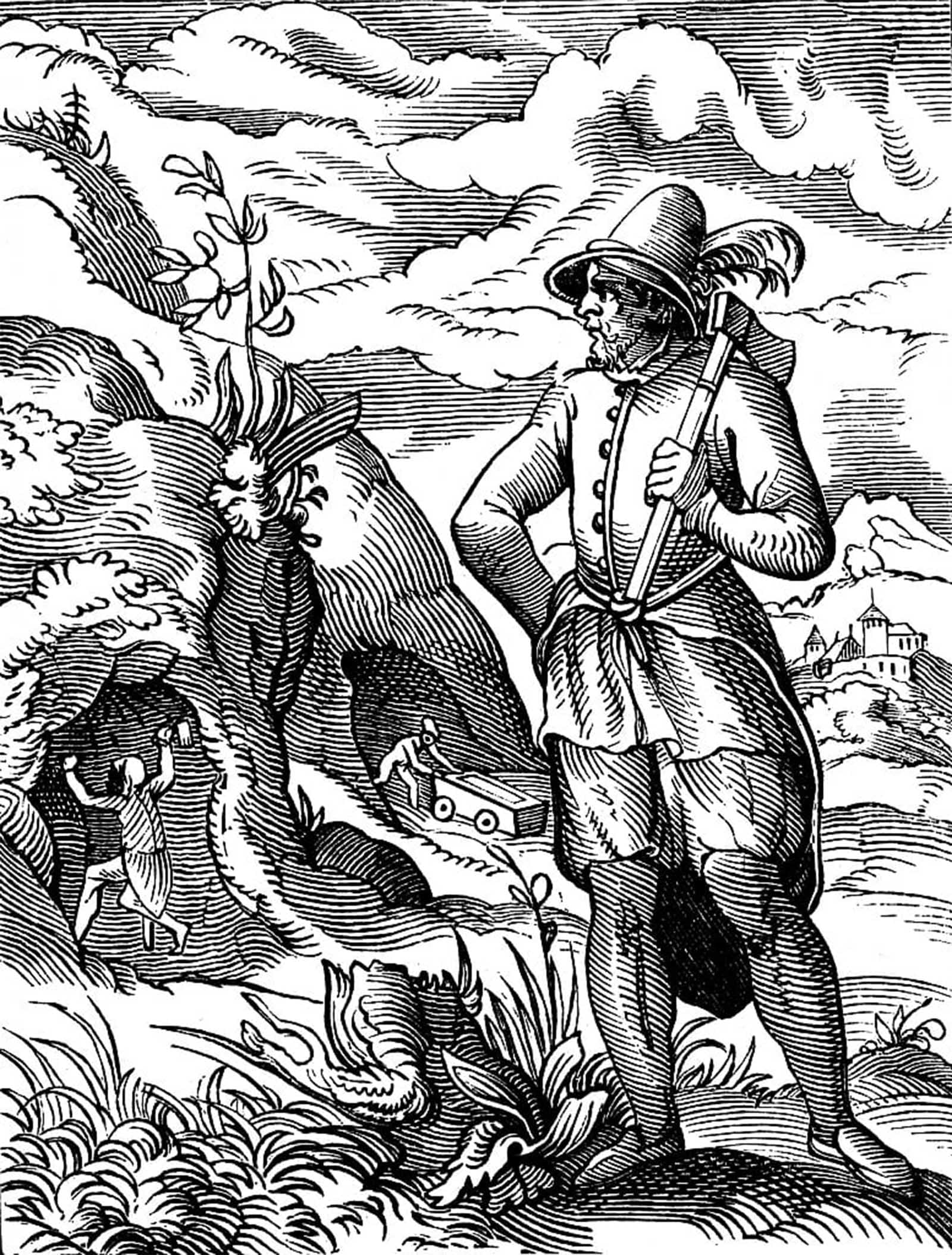 POSTERIIk Vintage Classic Picture Landscape Artwork the Miner by Jost Amman Portrait Canvas Painting for Office Home Decor 60x90cm