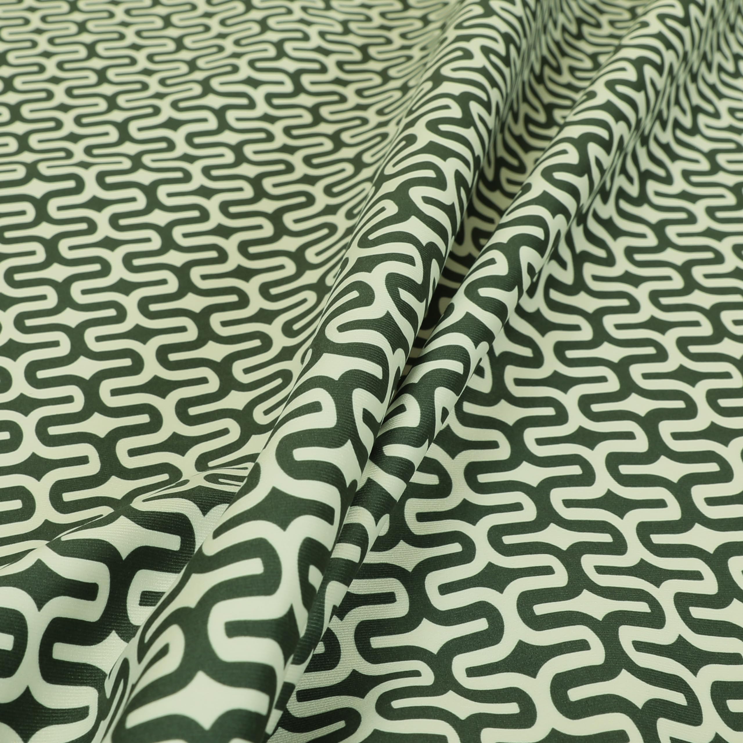 Repeated Medallion Geometric Pattern Green Velour Faux Velvet Upholstery Fabrics (1 Metre)