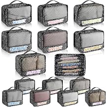15 Pcs Back to School Days of Week Packing Cubes Composition Book Weekly Travel Organizer with Storage Bag Full Week School Clothes Mesh Organizer Summer Camp Family Cruise Vacations