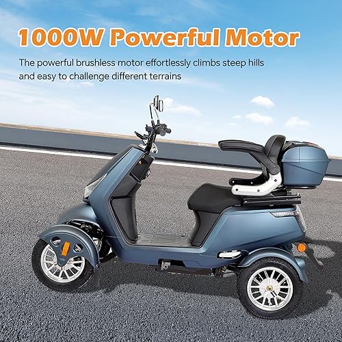 Miniatura 6 de Patinetes de movilidad de 4 ruedas resistentes para personas mayores y adultos, scooters de movilidad de 1000 W, capacidad de peso de 440 libras,