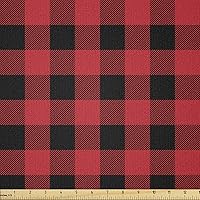 Vista 34 de Ambesonne Tela Navideña por Yarda, Tema Navideño con Hojas de Acebo Corona Bayas Ilustración Impresa, Tela Decorativa para Tapicería y Acentos