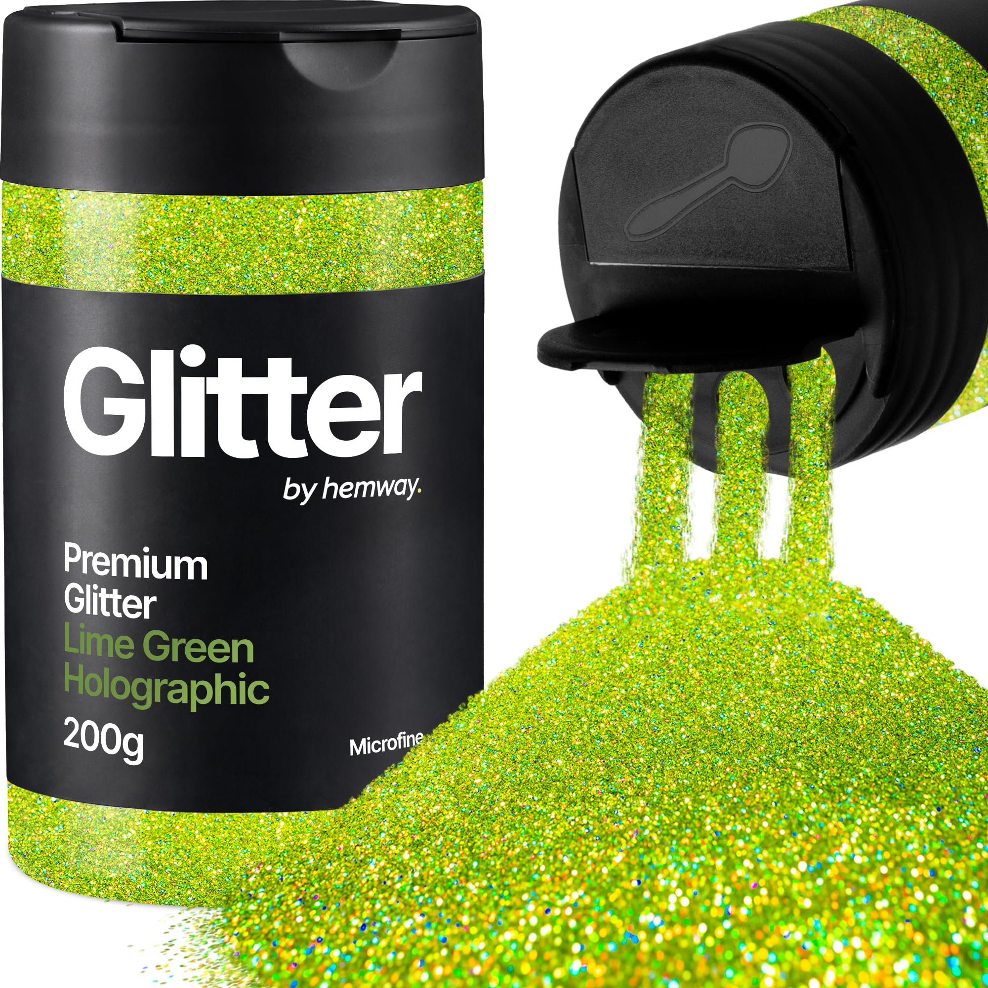 Hemway Lime Green Holographic Glitter Shaker, 200g Microfine Glitter for Crafts Metallic Flake Sequins for Resin & Epoxy Crafts for Decorating, Halloween, Christmas, Nail, Face, Art
