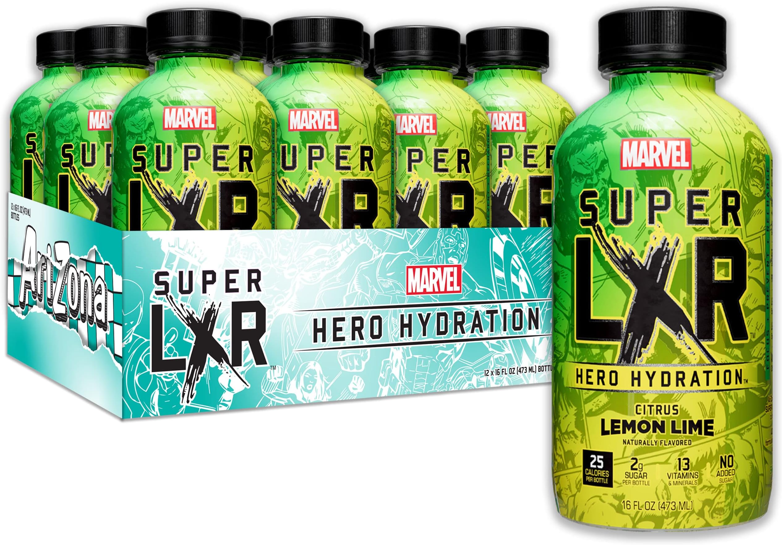 x Marvel Super LXR Citrus Lemon Lime Hero Hydration, Pack of 12 x 473ml PET Bottles, Sports Drink with Electrolytes and Vitamins