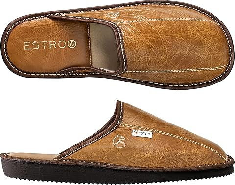 ESTRO Zapatillas De Casa Hombre Invierno Piel De Carnero Pantuflas Casa Hombre Lana Suela De Memoria Rust