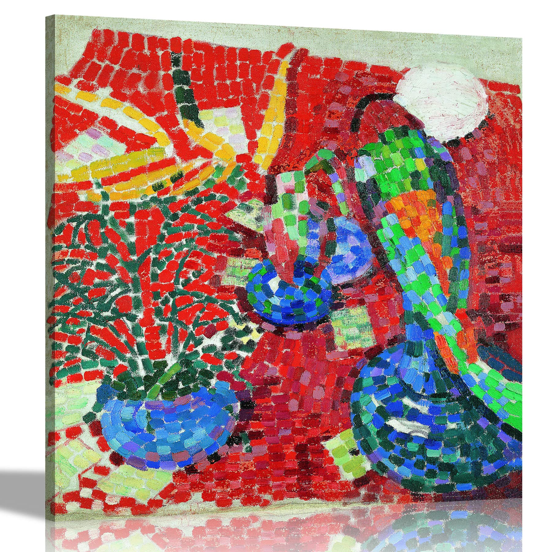 Artley Prints Multicoloured - Still Life With A Parrot By Robert Delaunay Canvas Wall Art Pictures | Framed Prints For Living Room, Bedroom Office | Hanging Artwork 86 X 86 Cm (34 X 34 Inches)