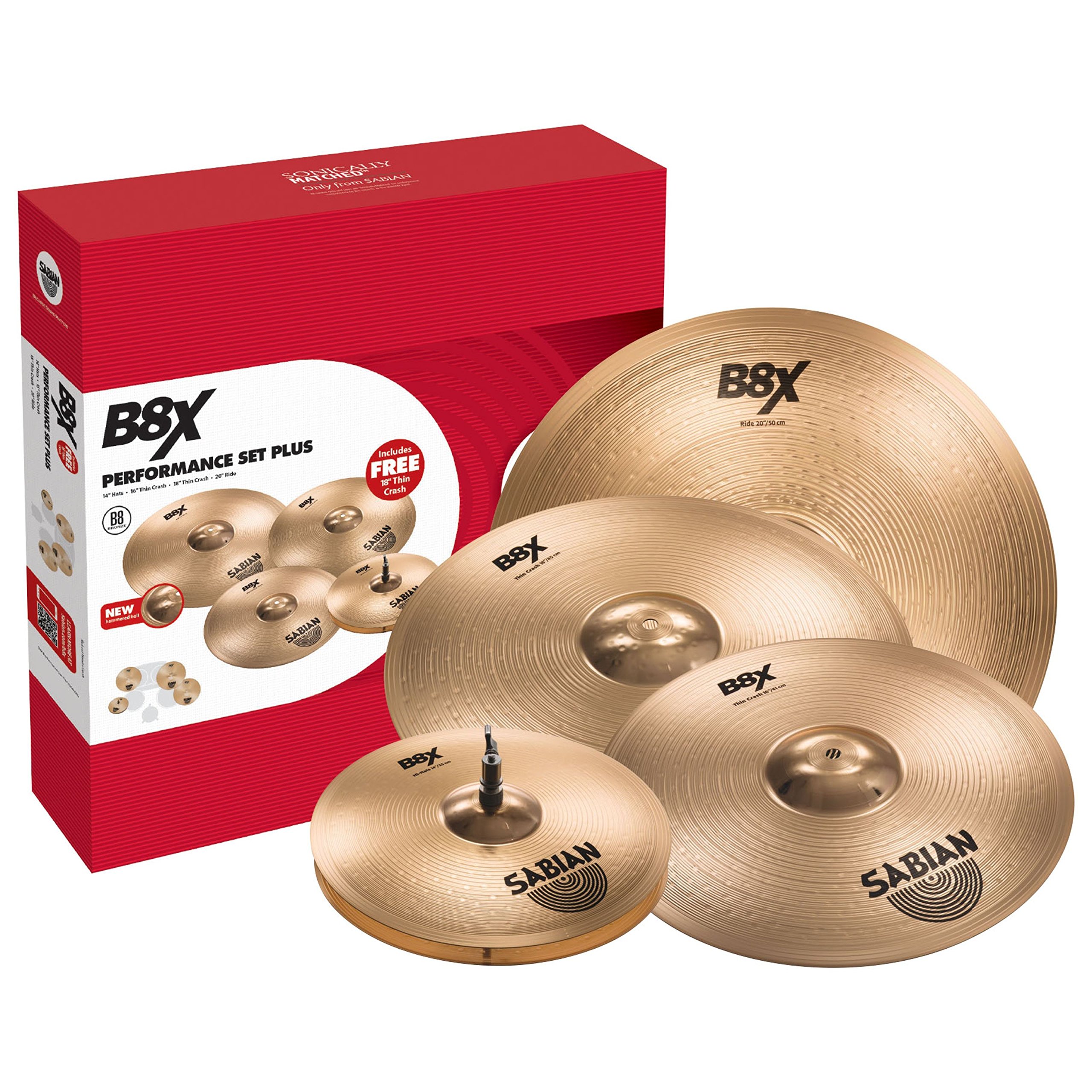 SabianB8X Performance Cymbal Set Plus 14" Hats 16"/18" Thin Crash 20" Ride