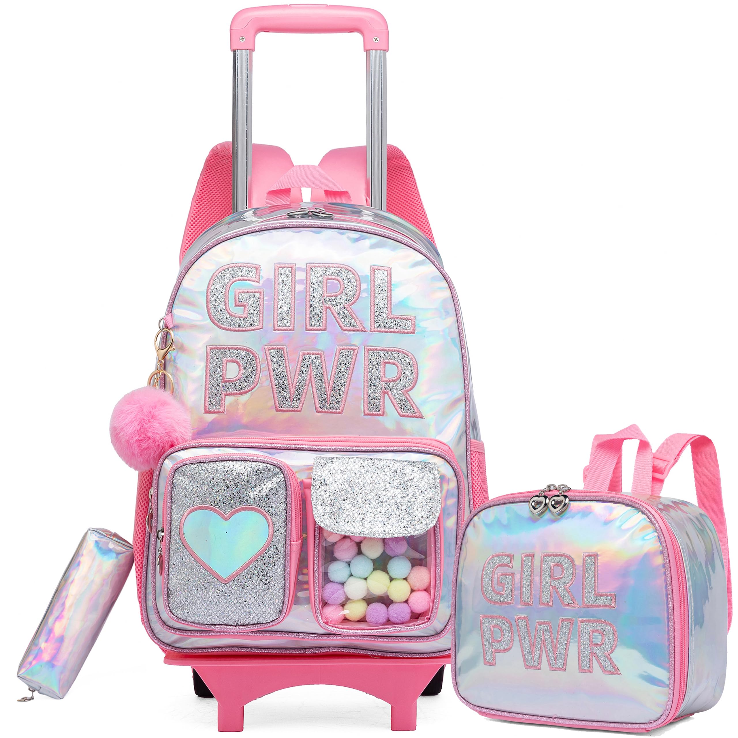 HTgroce Cartable a Roulette Fille Sac a Dos Roulette Fille Sac à Lunch et étui à Crayons Inclus cp,ce1,ce2