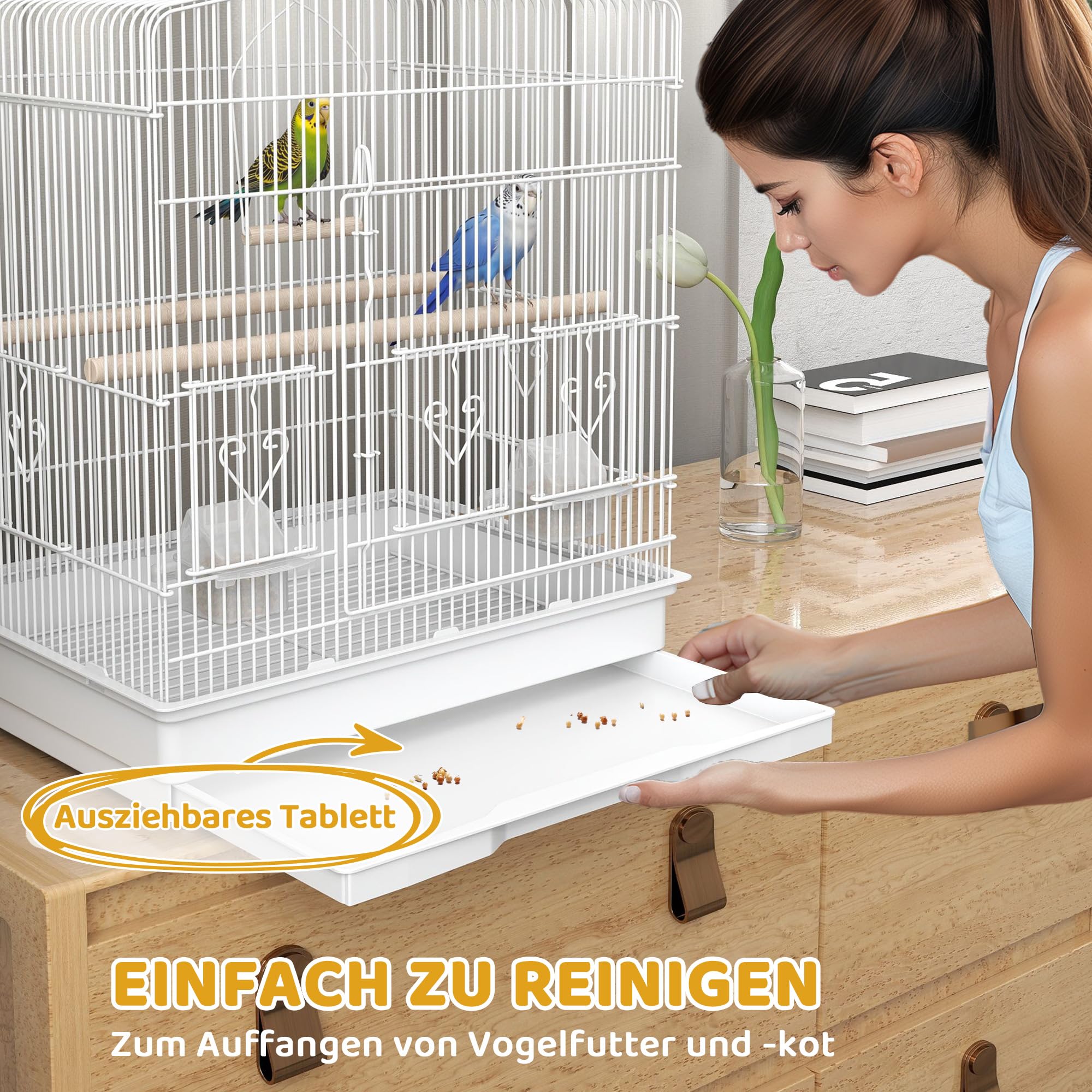 PawHut Vogelkäfig Vogelhaus Vogelvoliere Wellensittich Vogelbauer mit ausnehmbarer Bodenschale Weiß 46,5 x 36 x 59 cm