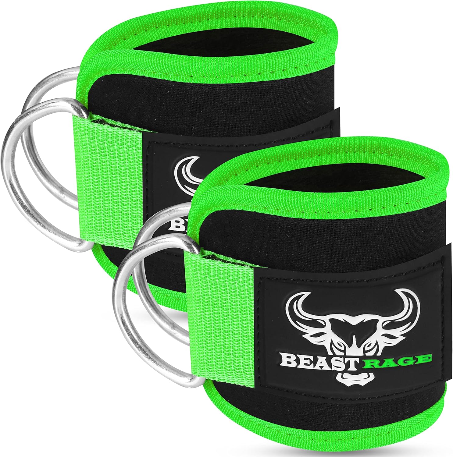 BEAST RAGE Ankle Straps Cable Machine Attachments 2 Pieces Leg Workouts Kickbacks Glutes Gym Cuffs Padded Support Adjustable D-Ring Pulley Loads Fitness Men Women Exercise