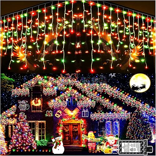 Vista 115 de KNONEW 164 pies 1600 luces LED de Navidad decoración al aire libre, temporizador blanco, 8 modos de luces colgantes con 320 gotas, enchufe en Blanco