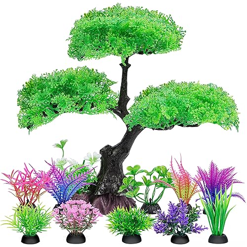 Ameliade Aquarium Artificial Plastic Plants Decoration, Aquarium Tree Decor Set,
