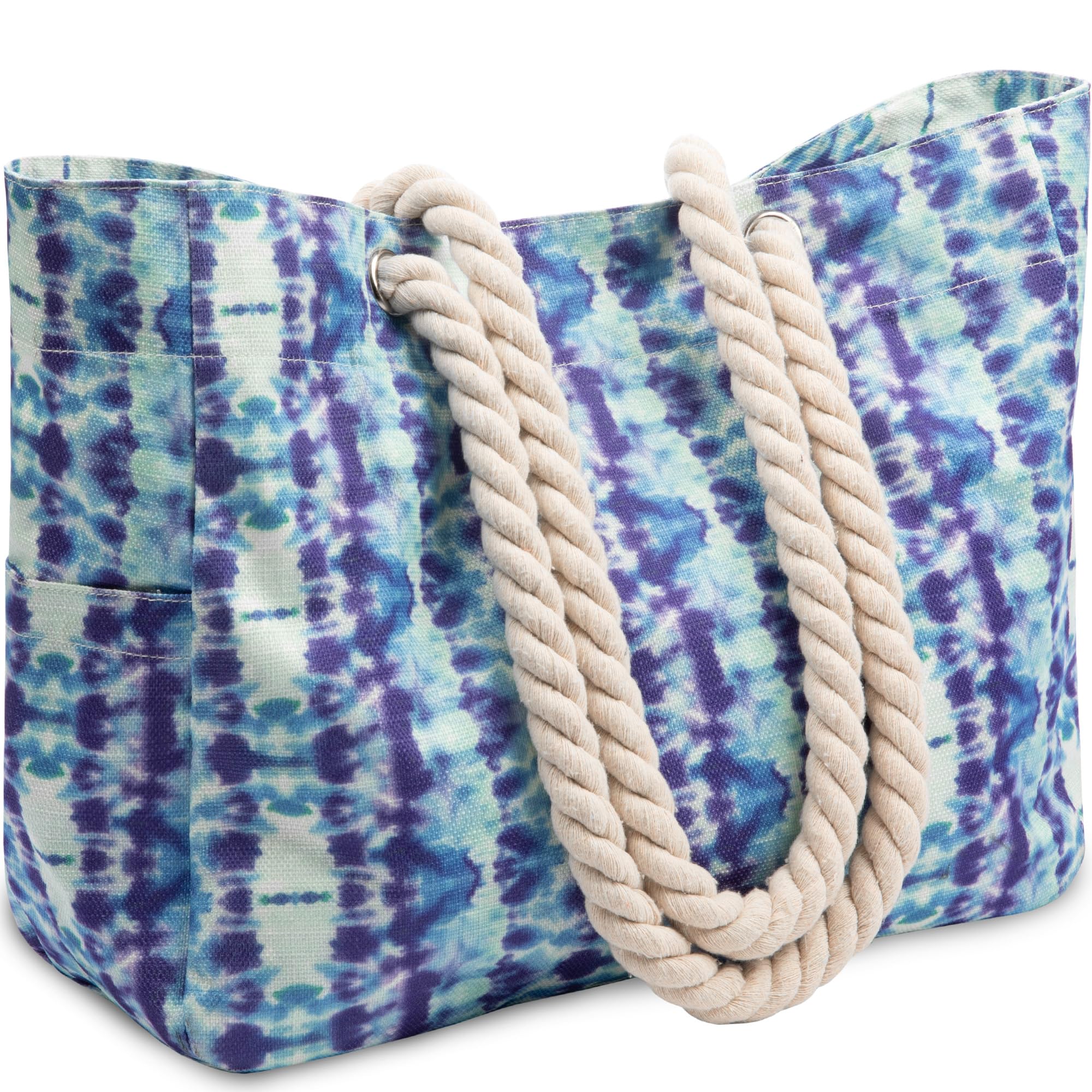 Odyseaco Large Beach Bags for Women - Beach Tote Bag Waterproof Sandproof (Pink Stripes)