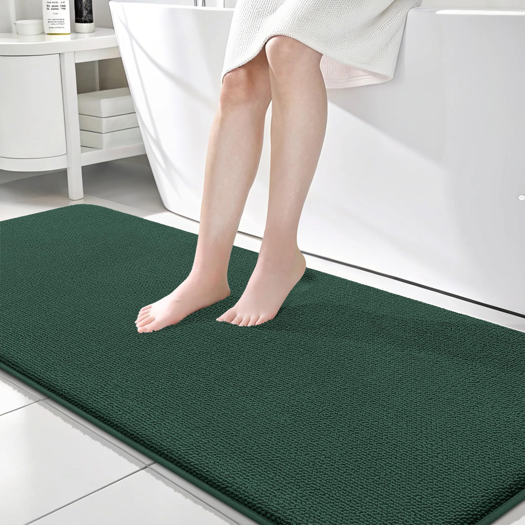 OLANLY Memory Foam Bathroom Runner Rugs 70x24, Long Mats, Blackish Green