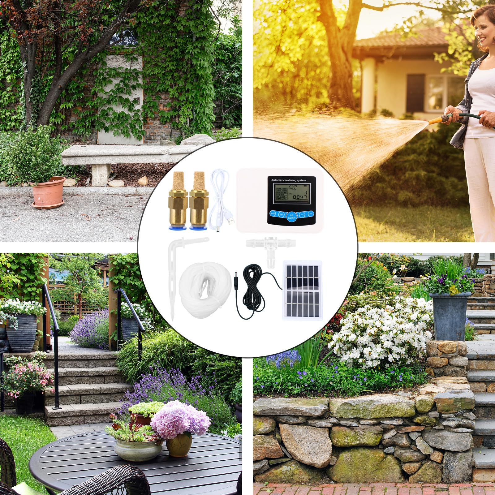 CHILDWEET Centralina di Irrigazione Digitale Doppia Pompa, Timer Regolabile per Annaffiatura, Materiale Abs Resistente, per Giardino e Uso Domestico, Capacità Batteria 1200 Mah