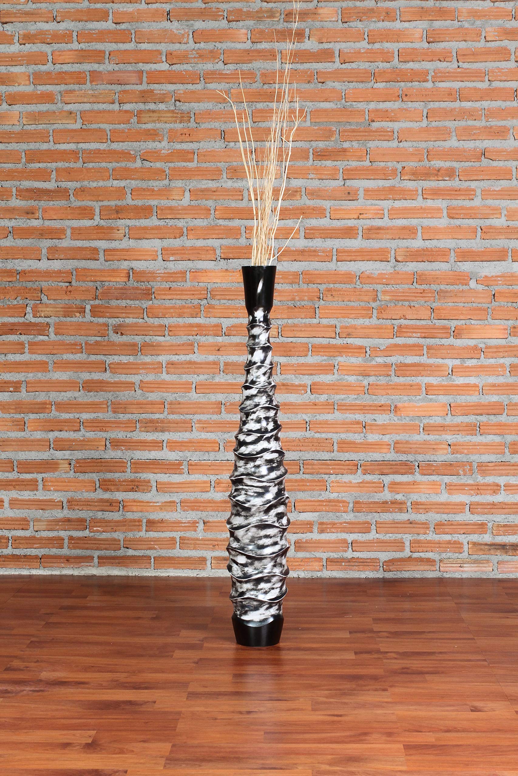 Leewadee Jarrón de Suelo Grande 85 cm Madera de Mango Pampa & Flores Secas | Jarrón Deco para Salón, para Ramas & Hierbas Secas. Más resistente que la Cerámica, sin Agua. Boho
