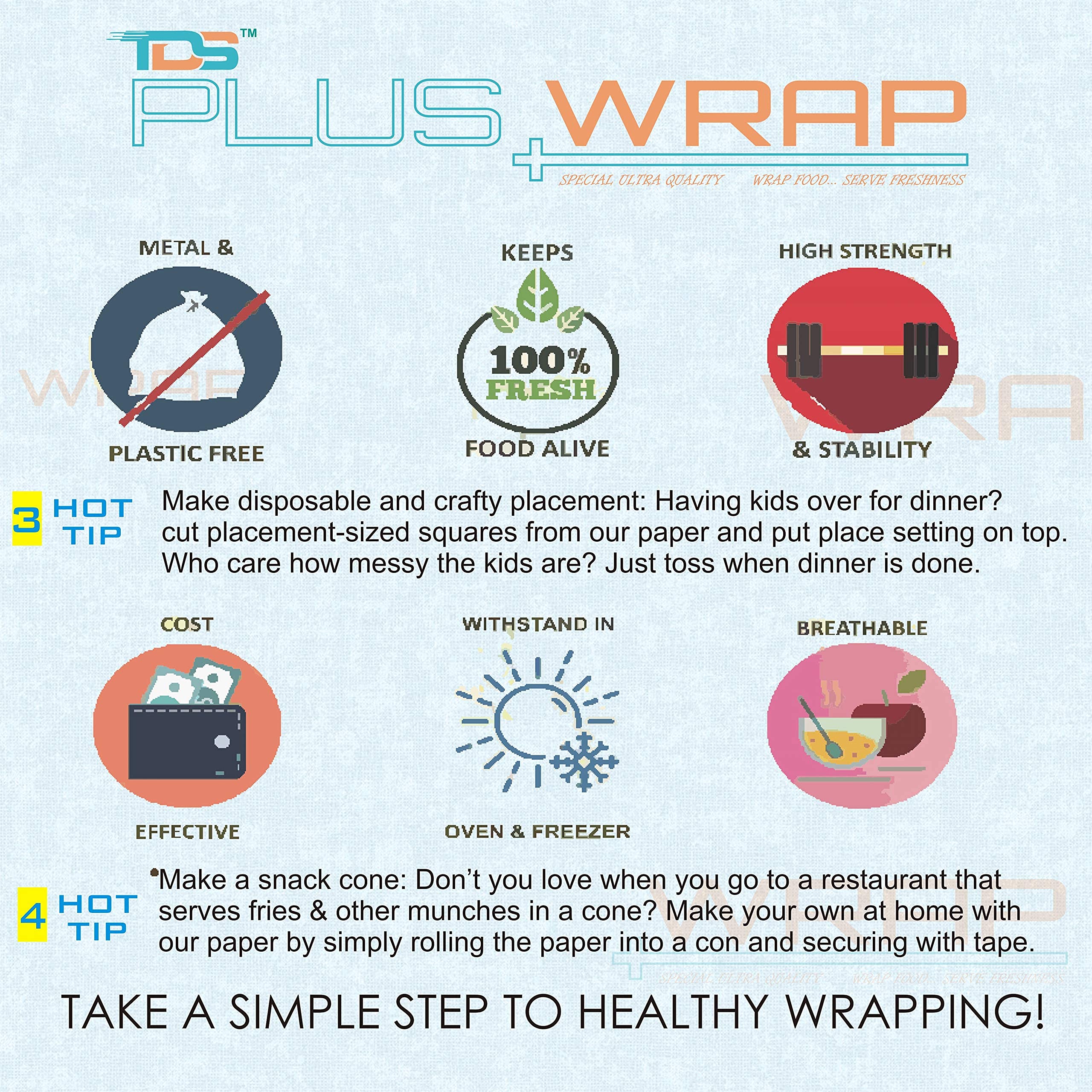 TDS Plus WRAP 1kg Wrapping Paper/Butter Paper, Oil Proof/Sandwich Wrap Paper/Food Wrapping Size, Oil Absorbing Sheets Cooking Butter Paper (Off White) 3