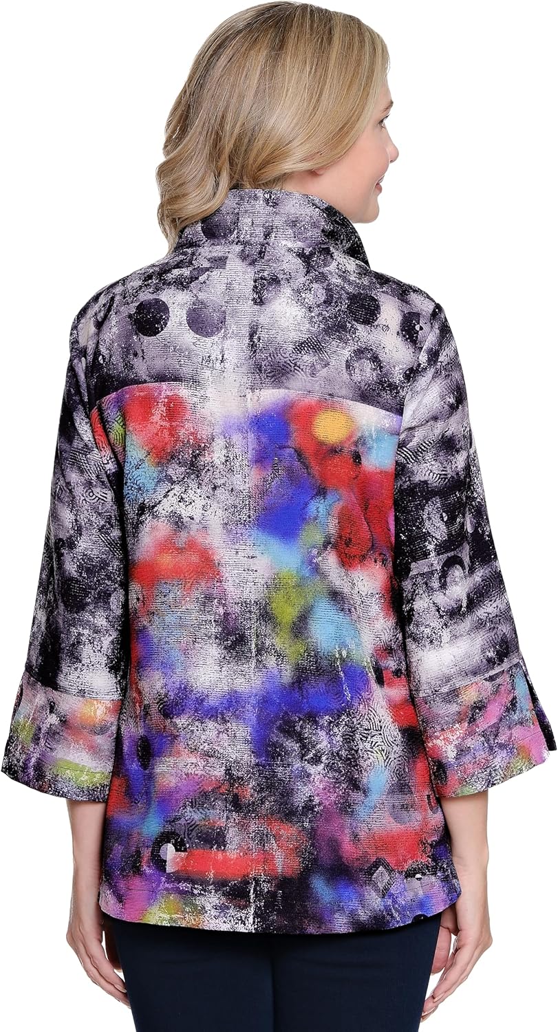 Ali Miles Womens Clothing | Woven Button Front Jacket for Women| Wire Collar 3/4 Sleeves Womens Jacket - Image 2