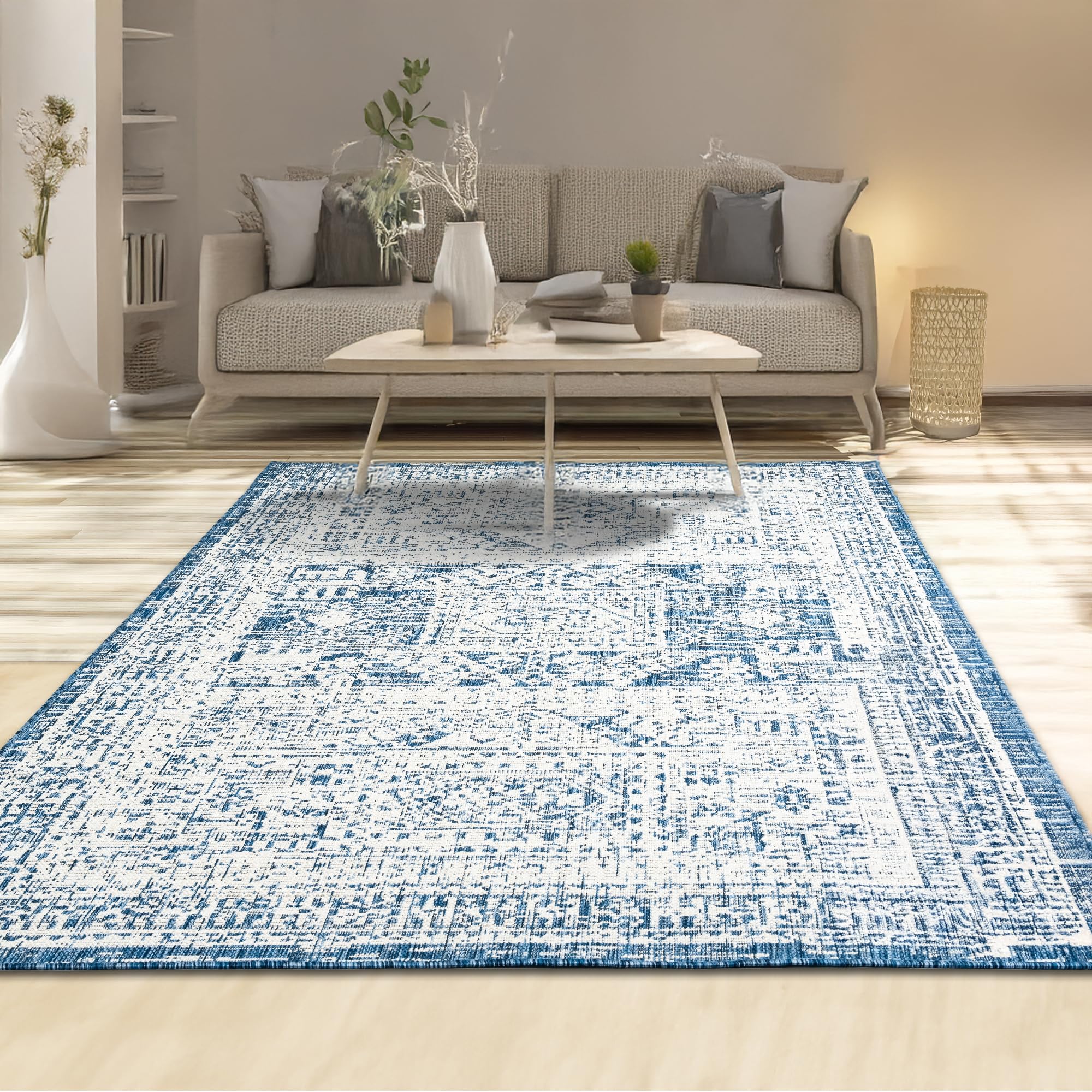 homeart Area Rugs – Durable, Stain-Resistant, Vibrant Geometric Design Carpets – Easy-Clean Rugs for Living Room, Kitchen, Entryway, or Bedroom – Vintage - Blue Cream - 80x150 cm