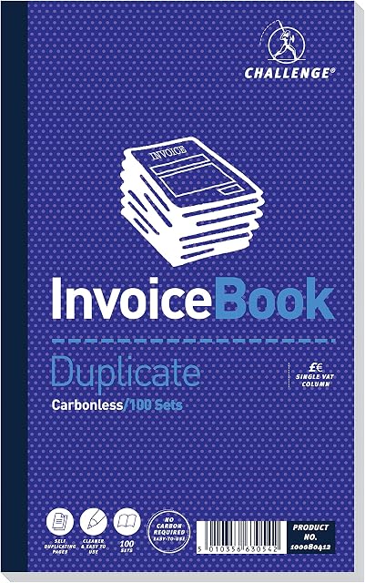 CHALLENGE 210 x 130 mm Duplicate Invoice Book with Vat, Carbonless, 100 Pages, Set of 5