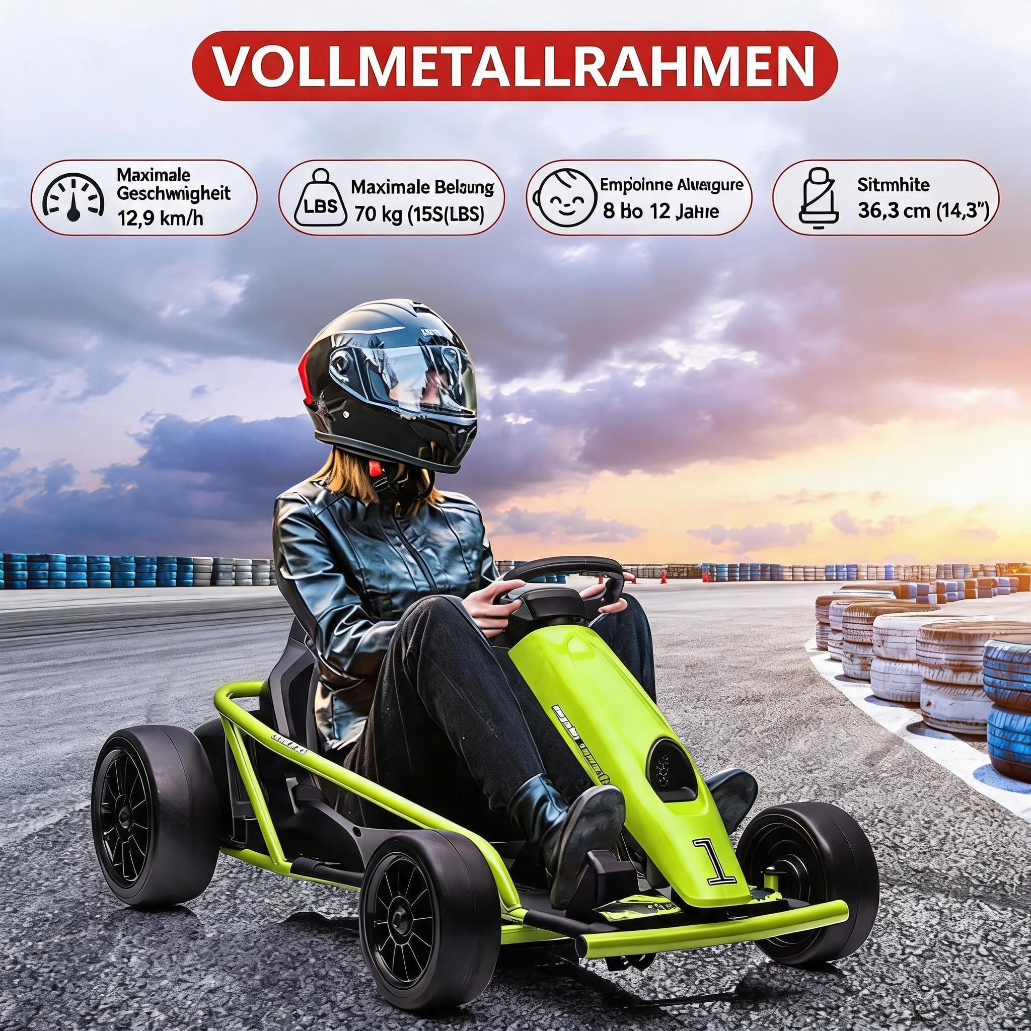 Drift Elektro Go-Kart belastbar bis 70kg für Kinder ab8Jahren