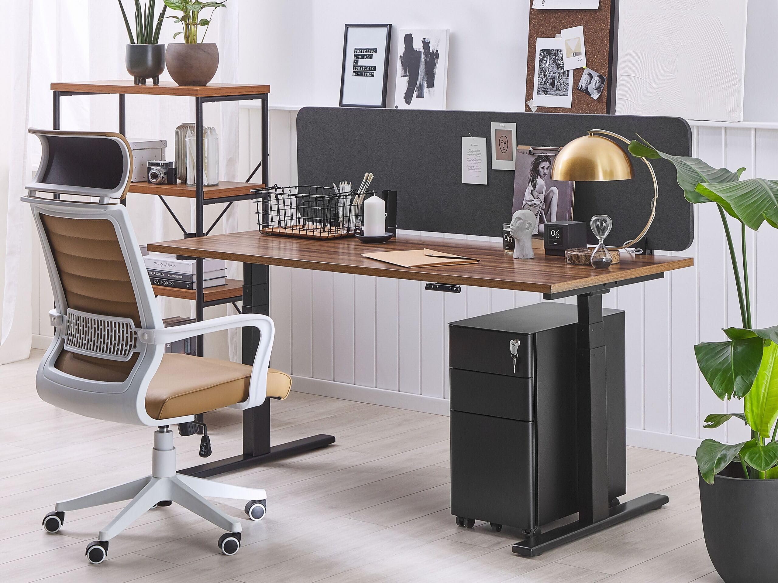 Beliani Séparateur Cloison Acoustique de Bureau et Table Gris Foncé 160 x 40 cm Réduit Le Bruit et Les Distractions Visuelles Idéal pour Le Open Space