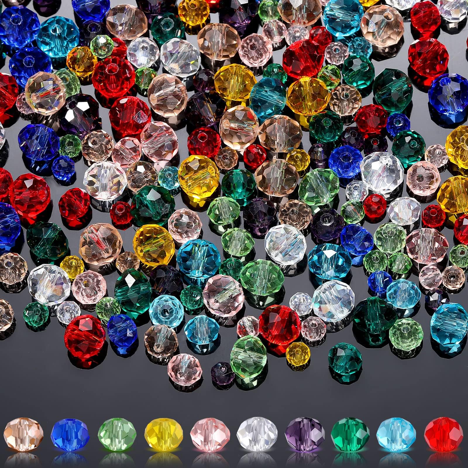 1000 Pcs Glass Beads Bulk Assorted Crystal Beads for Jewelry Making Colorful Faceted Briolette for DIY Craft, Jewelry Making, Necklace, Wristband 4 mm 6 mm 8 Mm(Fresh Color)