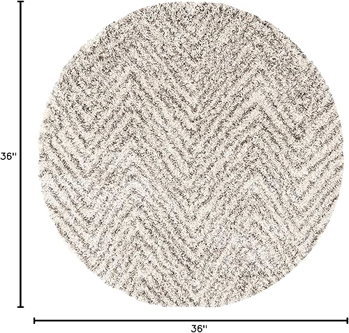 Miniatura 2 de Safavieh Hudson Shag Collection SGH375A - Alfombra redonda de 3 pies color marfilgris no desprende pelusa 2 pulgadas de grosor para entrada