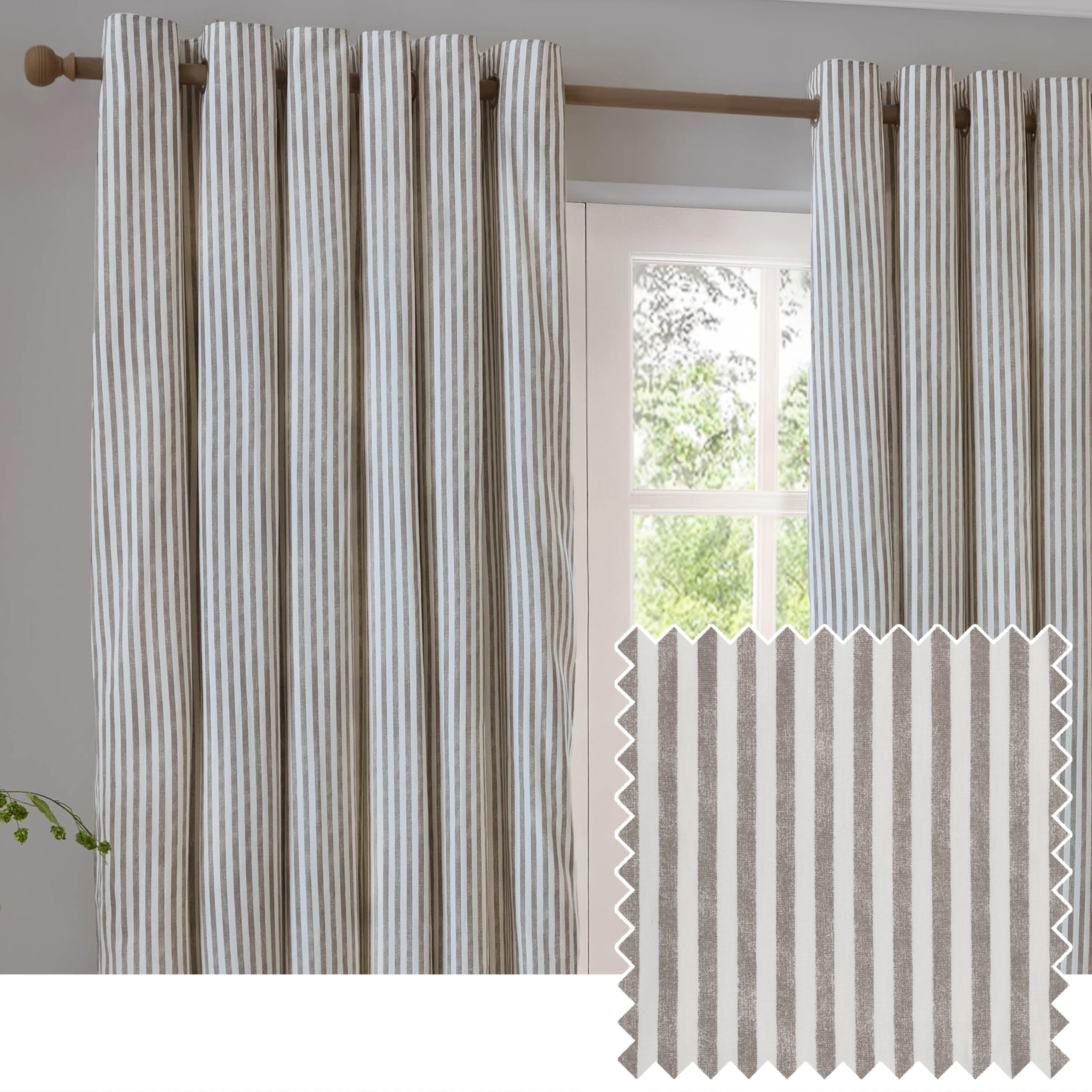 Yard Hebden Striped Cotton Eyelet CurtainsMole(W) 117 X (D) 183Cm from B&Q