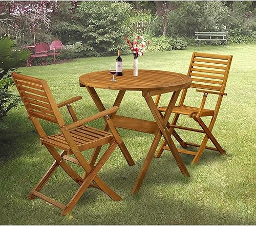 Miniatura 2 de East West Furniture MNBS3CANA - Juego de 3 piezas de bistró para conversación al aire libre que contiene una mesa de centro redonda de madera de