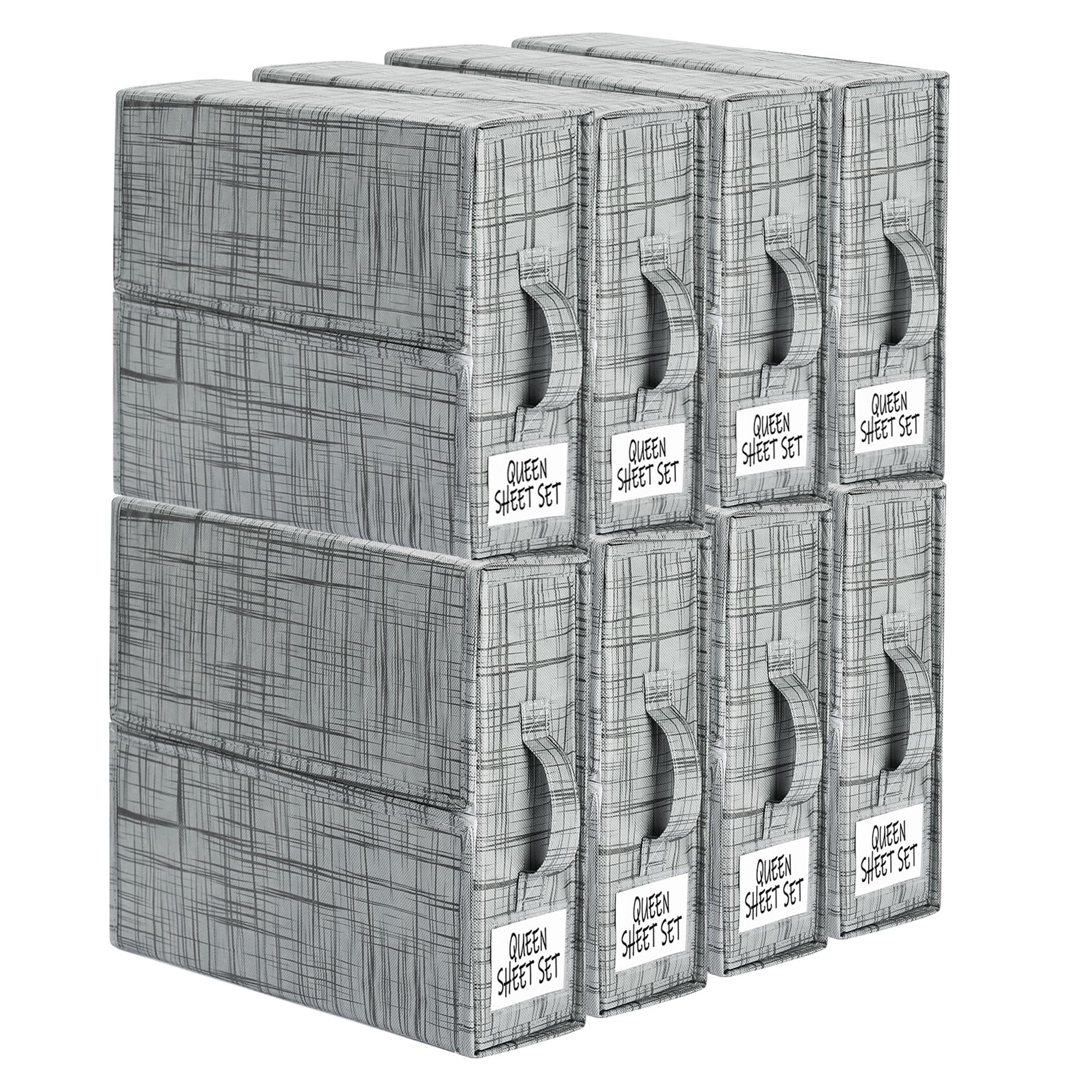 SheetCube Bed Sheet Organizers and Storage 8 Pack, Foldable Linen Closet Organizer with Window and Label, Bedding Storage Box Container for, Duvet Cover Set, Bed Sheet Set - Pattern Grey