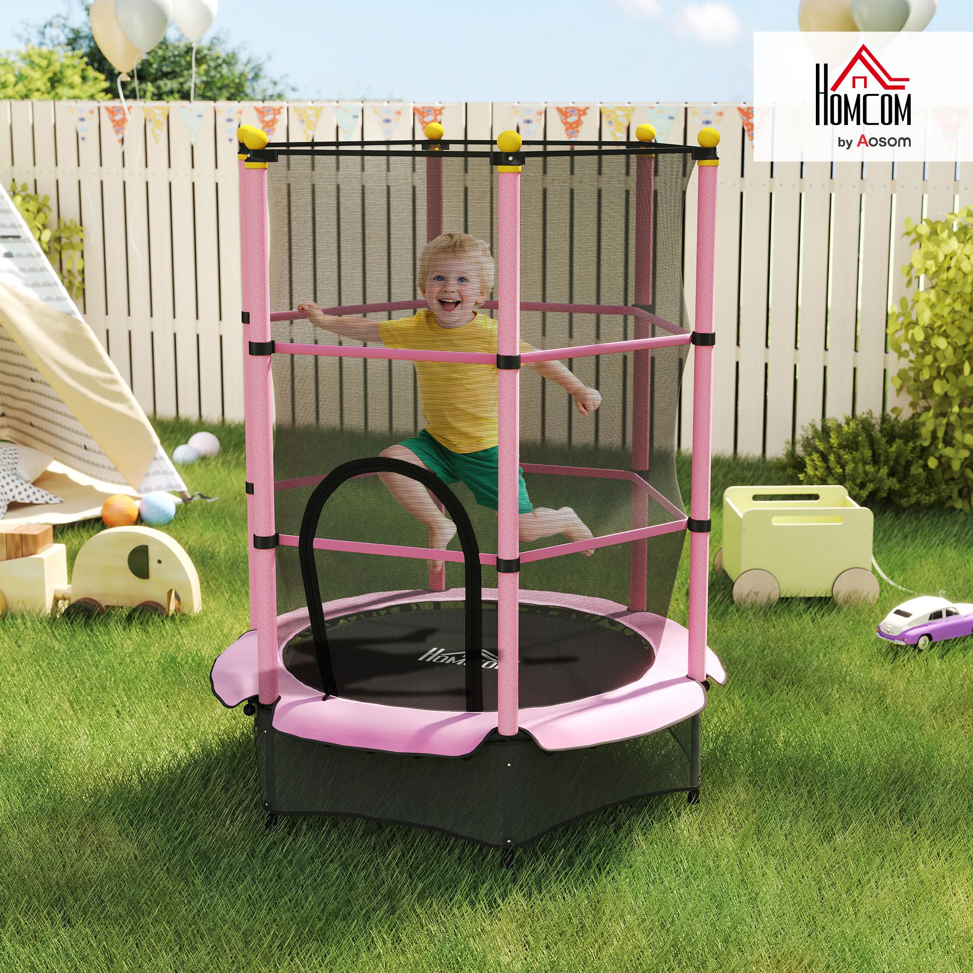 HOMCOM Cama Elástica Infantil Ø140 cm, Trampolín para Niños de 3-10 Años con Red de Seguridad y Marco de Acero, Carga 50 kg, para Interior y Exterior