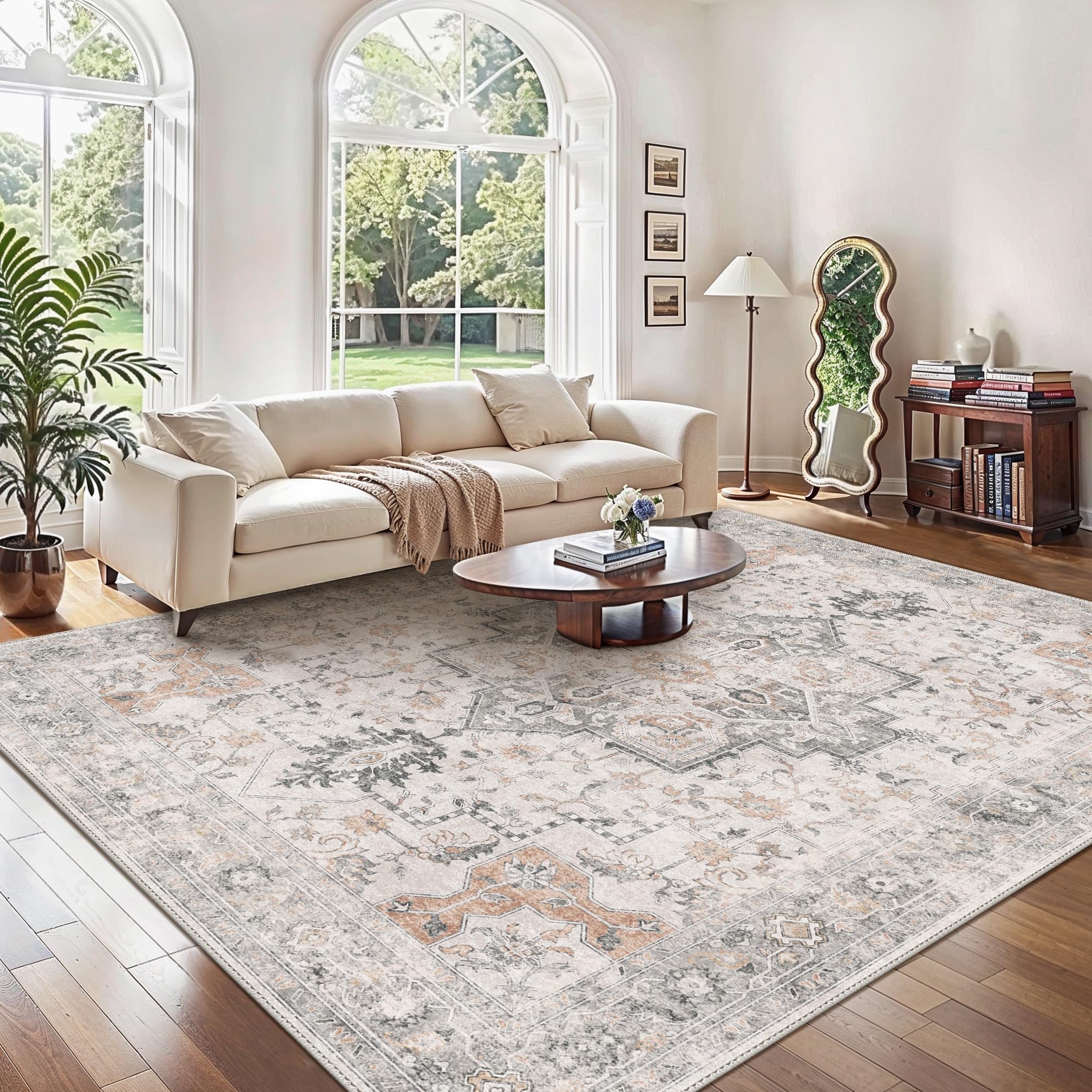 GENIMO Large Washable Rugs for Living Room 240x300cm, Extra Large Area Rug, Vintage Boho Rugs, Low Pile, Non-Shedding, XXL Carpet, Traditional Oriental Design, Dining Room, Home Office, Bedroom