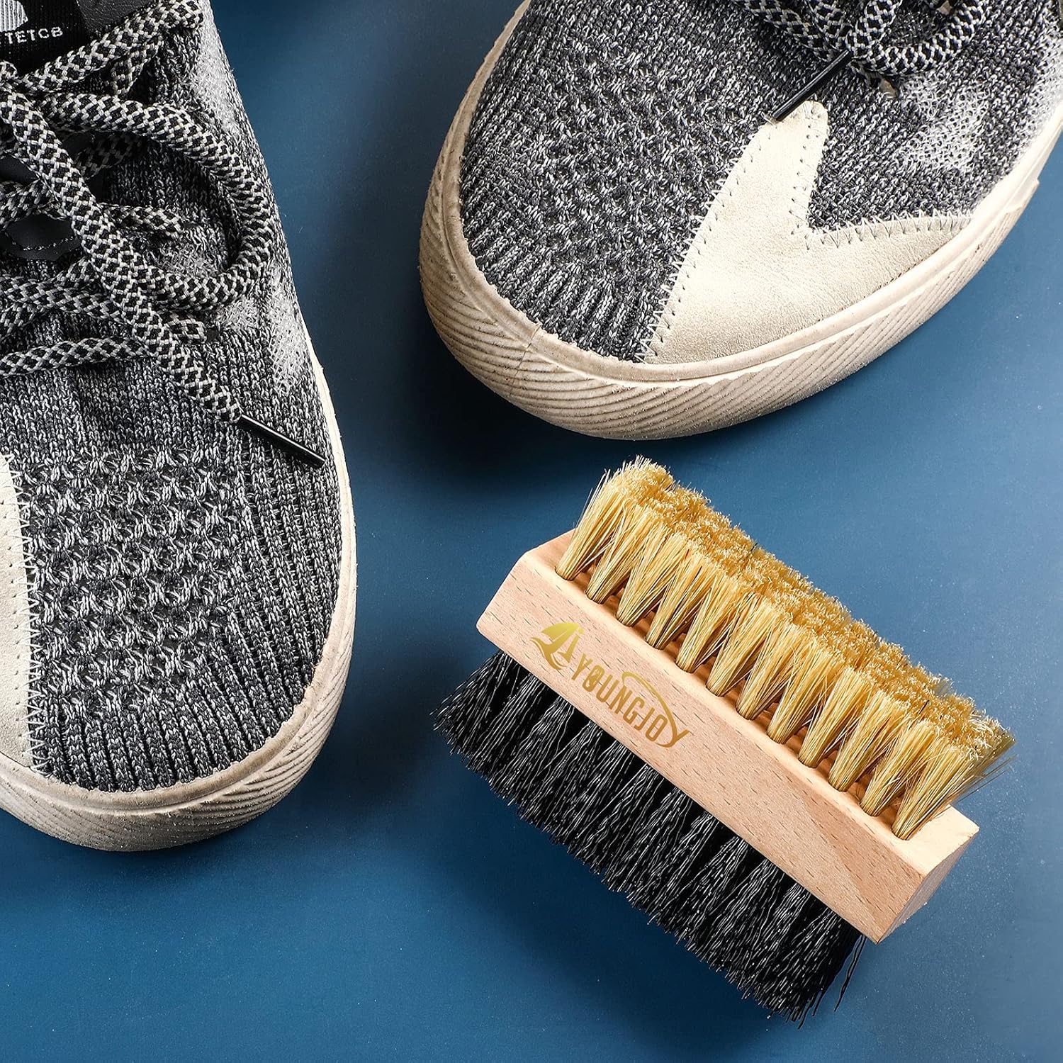 YoungJoy 3 Pieces Dual Sided Sneaker Shoe Cleaner Brush Set Shoes Clean Brush Kit Both Boar and Plastic Bristles with Microfiber Cloth (A) : Clothing, Shoes & Jewelry