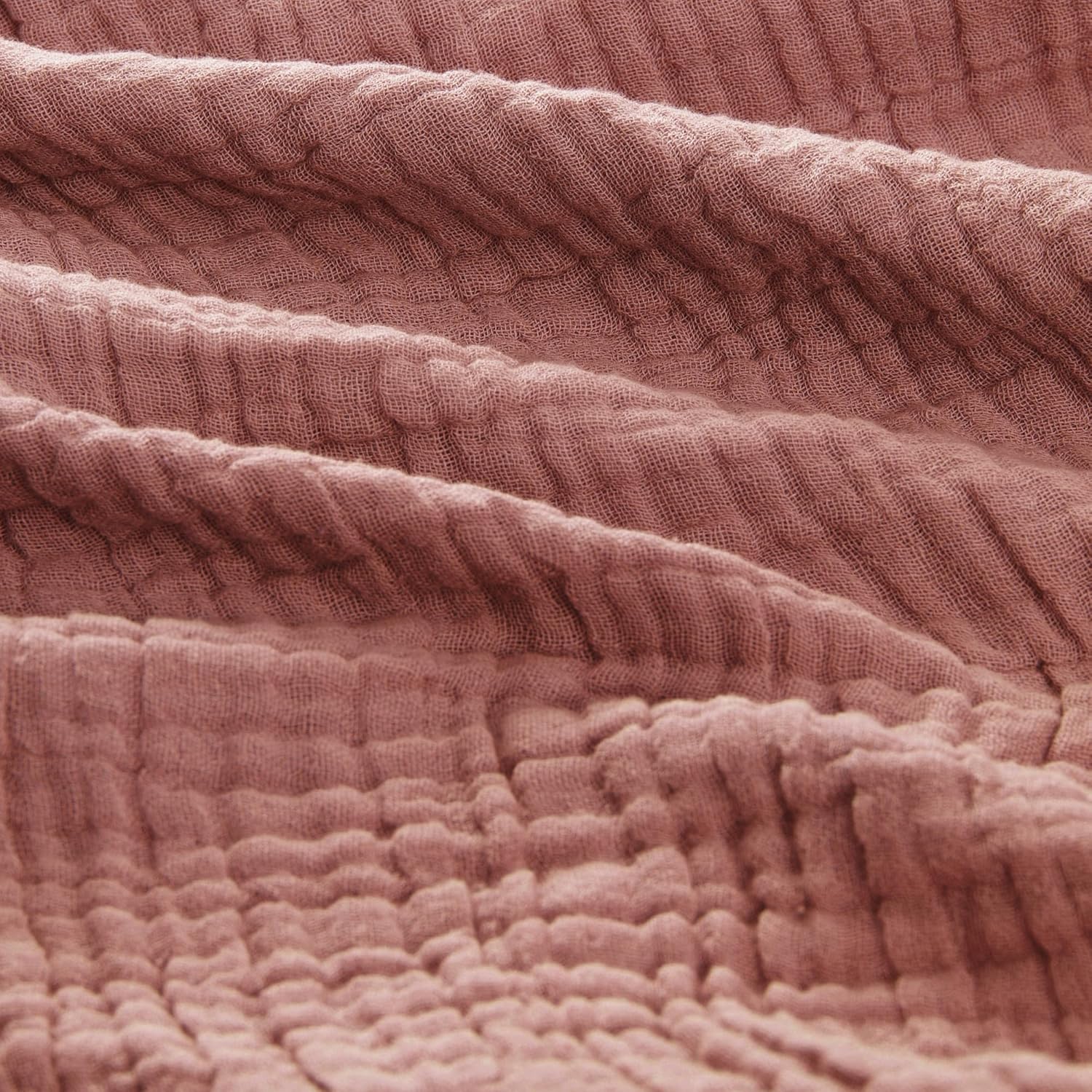 Carriediosa 100% Cotton Muslin Throw Blanket 108" X 90" King Size，4-Layers Summer Gauze Throws for Bed Couch，Soft Lightweight Breathable Linen Blankets Bedspread for Adults All Season，Mauve - Image 5