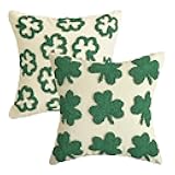 AVOIN colorlife St Patricks Day Shamrock Throw Pillow Covers Set of 2, 18 x 18 Inch Loop Pile Shamrock Decorations Green Spring Soft Plush Pillow Case for Bedroom Sofa Couch