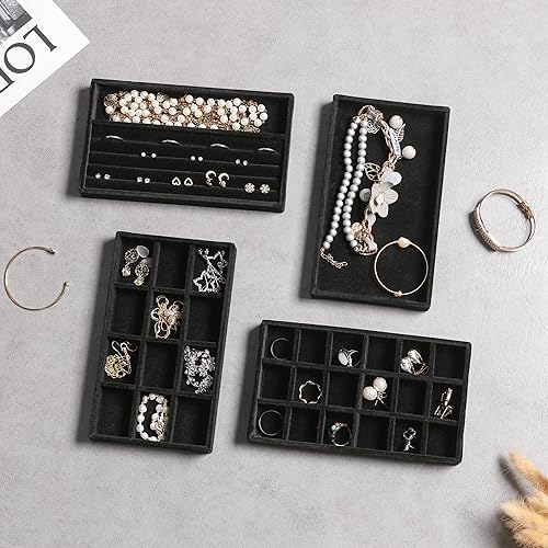 Miniatura 3 de Frebeauty Bandeja organizadora de joyas, bandejas apilables de terciopelo para joyas, insertos de cajón, organizador de aretes para mujeres y niñas,