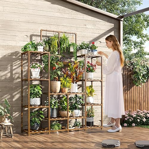 Miniatura 8 de EnHomee Soporte para Plantas de Interior Alto Soporte para Plantas de Exterior Estante Grande de Madera para Plantas de Interior para 18 Macetas de