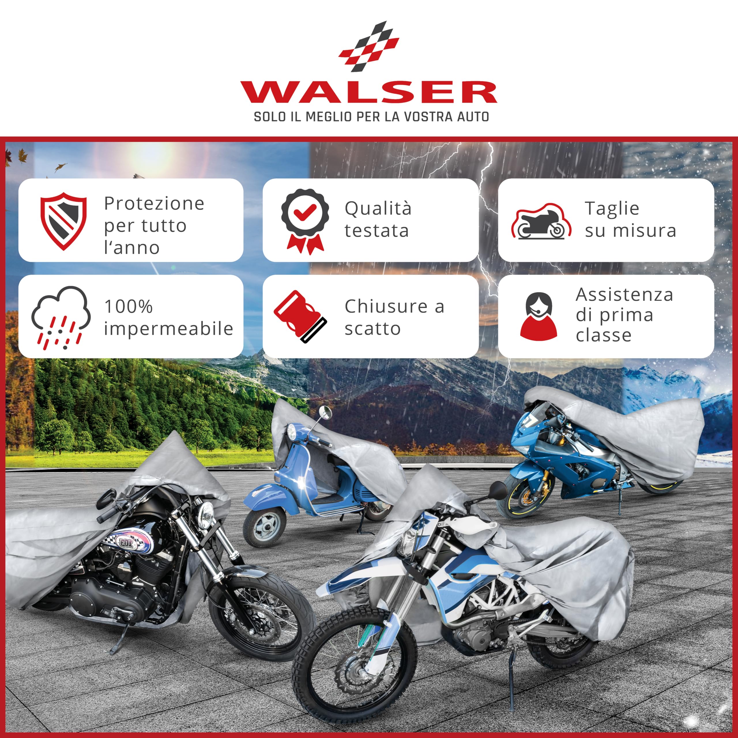 WALSER Telone per moto All Weather M, telone per moto da esterno 100% impermeabile