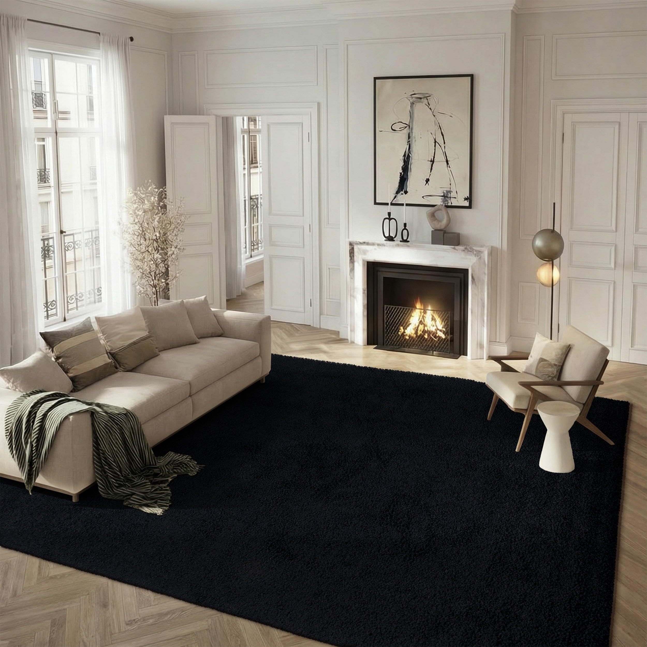 SAFAVIEH Area Rug 8x10 - Athens Shag Collection - Large - Black, Non-Shedding & Easy to Clean, Ideal for Living Room, Bedroom, Dining Space (SGA119K)