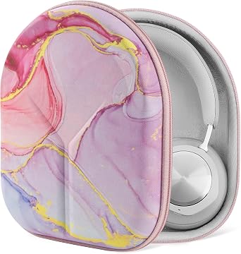 Geekria NOVA Headphones Case for Over-Ear Headphones, Replacement Hard Shell Travel Carrying Bag with Cable Storage Compatible with B&O Beoplay HX, Bose QC Ultra II and More Pink Marble